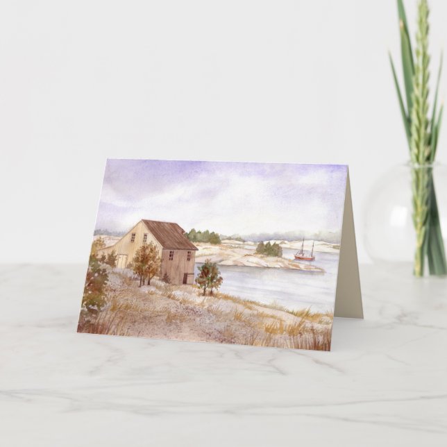 Carte Pêcheur de la maison Norvège Côte d'Aquarelle Pein (Devant)