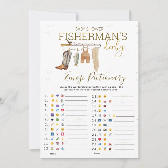 Carte Pêcheur Derby Baby shower Emoji Pictionary Jeu (Devant)