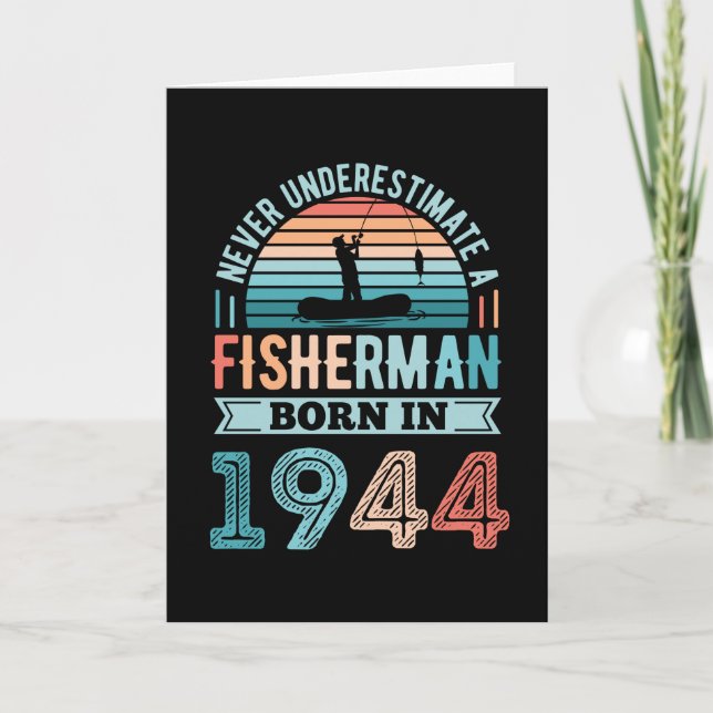 Carte Pêcheur né 1944 Pêche 80e anniversaire Cadeau (Devant)
