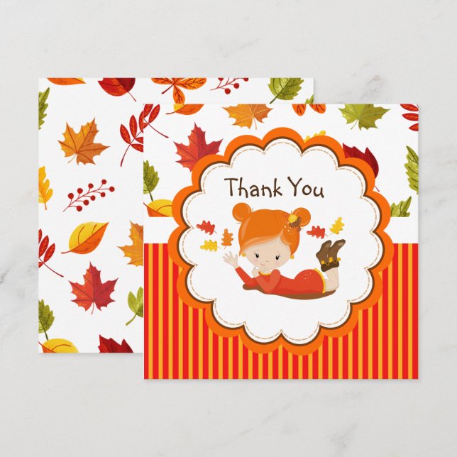 Carte Peint à la main Automne Adorable fille Merci (Devant / Derrière)