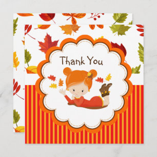 Carte Peint à la main Automne Adorable fille Merci