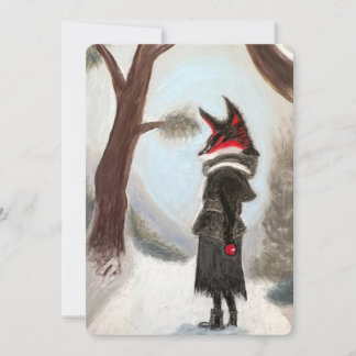 Carte peinte à la main de renard d'hiver de vacanc