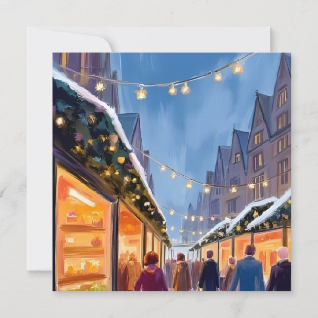 Carte peinte à la main Joyeux Noël Marché des Fête (Devant)