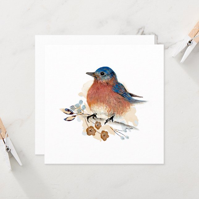 Carte Peinture à l'aquarelle de Bluebird (Beautiful Bluebird Watercolor Blank Note Card by Jenn Steffen Art)