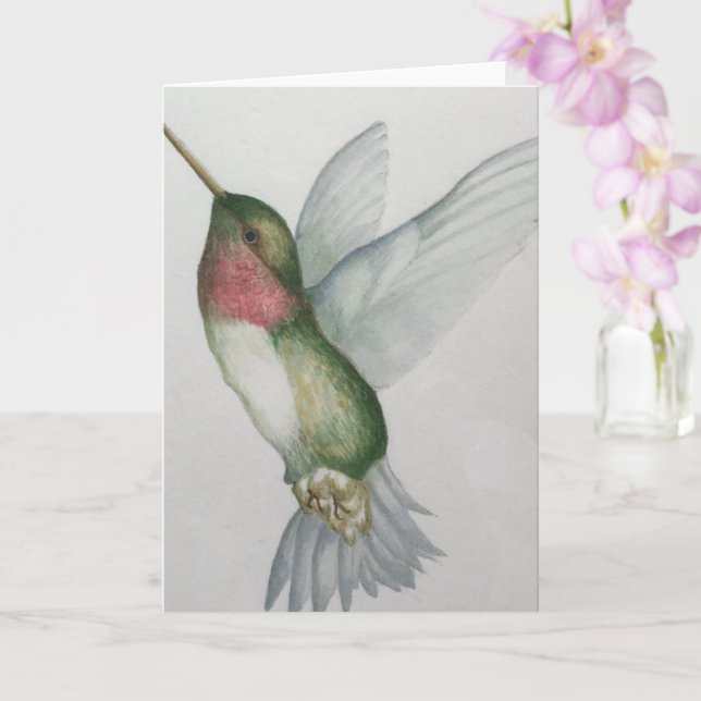 Carte Peinture à l'aquarelle de colibri élégant Art d'oi (Orchidée)
