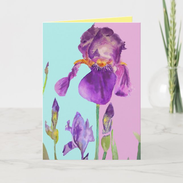 Carte Peinture à l'aquarelle Iris Fleur violette Art flo (Devant)