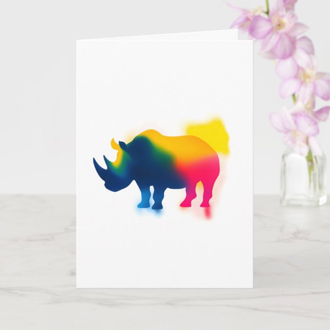 Carte Peinture à Spray colorée Rhinoceros Silhouette (Orchidée)