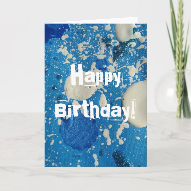Carte Peinture Abstraite en bleu et blanc, Joyeux annive (Devant)