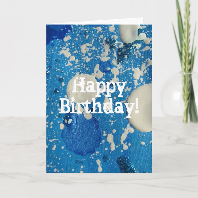 Carte Peinture Abstraite en bleu et blanc, Joyeux annive (Devant)