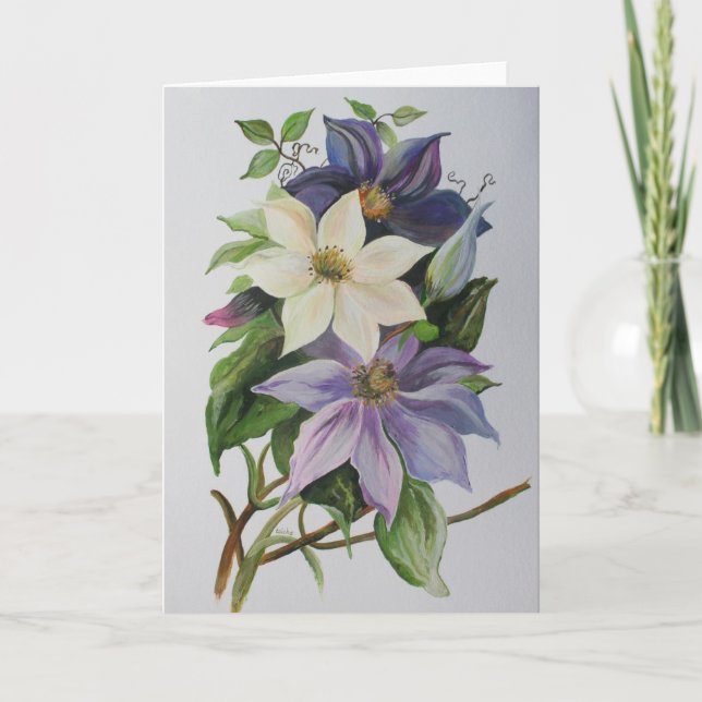 Carte Peinture acrylique de la vigne Lilac Clematis (Devant)