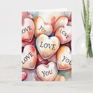 Carte Peinture aquarelle coeurs anniversaire Je t'aime