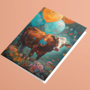 Carte Peinture d'amour de la vache Ballons d'anniversair