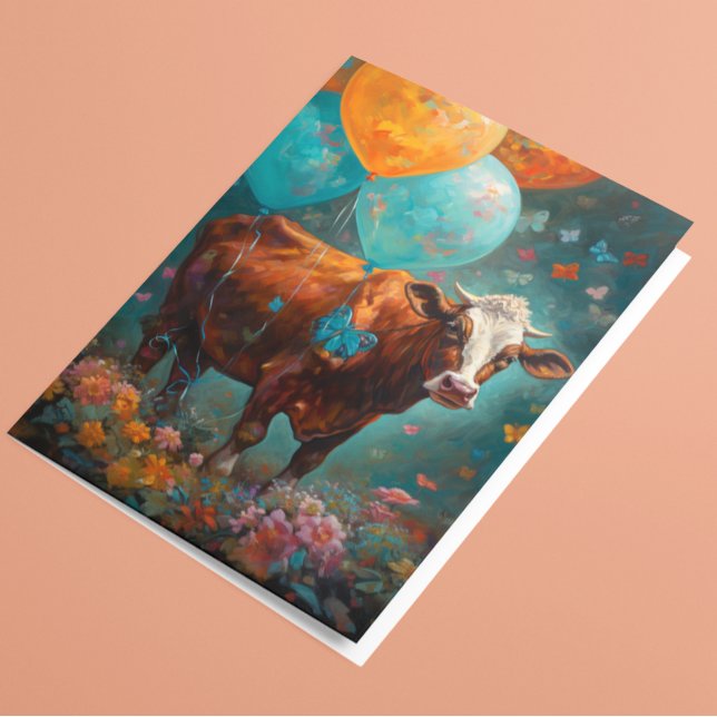 Carte Peinture d'amour de la vache Ballons d'anniversair (Créateur téléchargé)