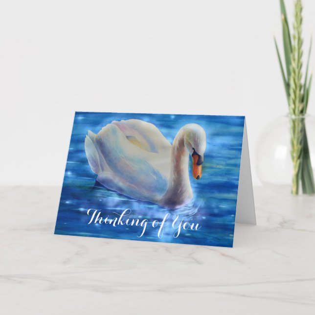 Carte Peinture d'aquarelle de cygne blanc, en pensant à  (Devant)