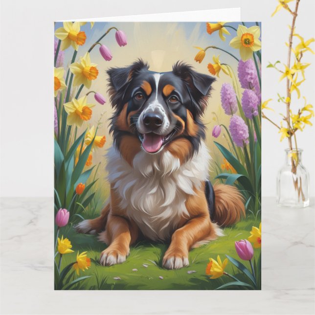 Carte Peinture de berger belge Fleurs de printemps (Fleur jaune)