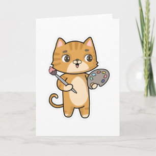 Carte Peinture de chat avec couleur et pinceau