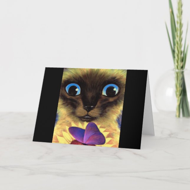 Carte Peinture de chats siamois avec papillon - Multi (Devant)