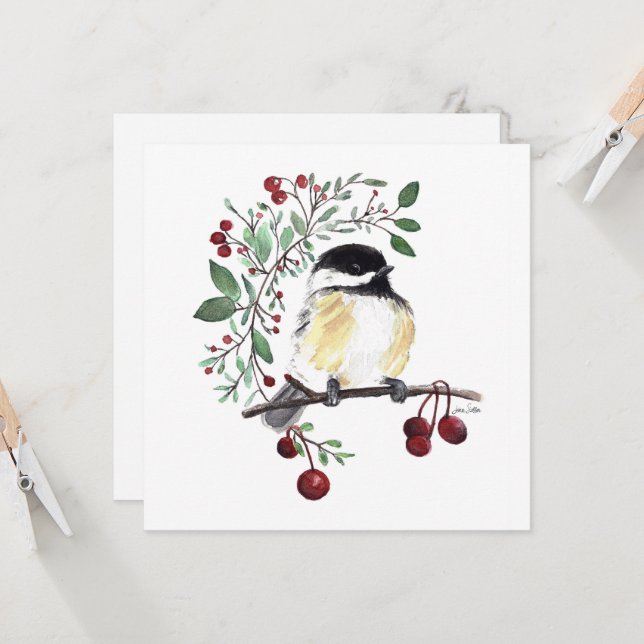 Carte Peinture de chickadee mignonne (Devant/Arrière en situation)