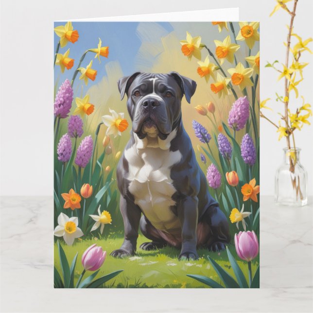 Carte Peinture de fleurs printanières de chien Cane Cors (Fleur jaune)