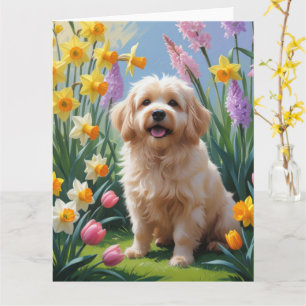 Carte Peinture de fleurs printanières de chien Coton De