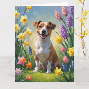 Carte Peinture de fleurs printanières de chien Jack Russ