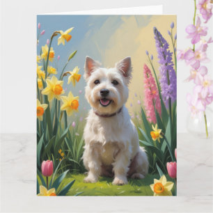 Carte Peinture de fleurs printanières de chien Terrier C