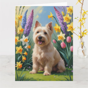 Carte Peinture de fleurs printanières de Terrier Wheaten