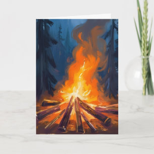 Carte Peinture de forêt aquarelle au feu de camp