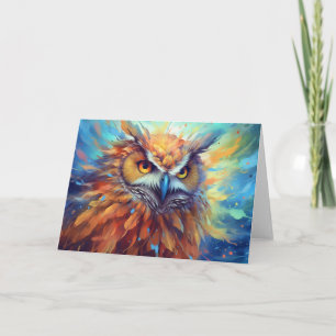 Carte Peinture de hibou Aquarelle colorée Art Abstrait