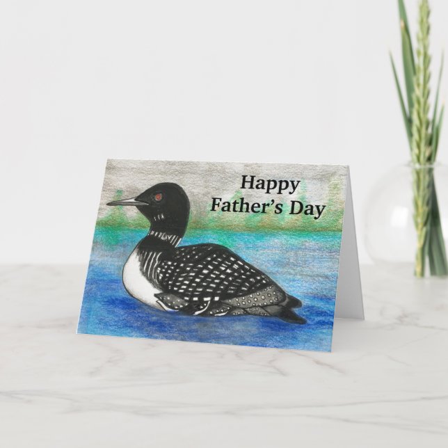 Carte Peinture de huard pour la fête des pères aquarelle (Devant)