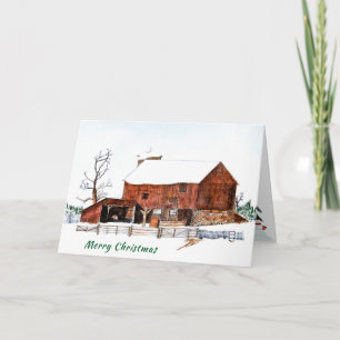 Carte Peinture de la grange d'hiver de Noël