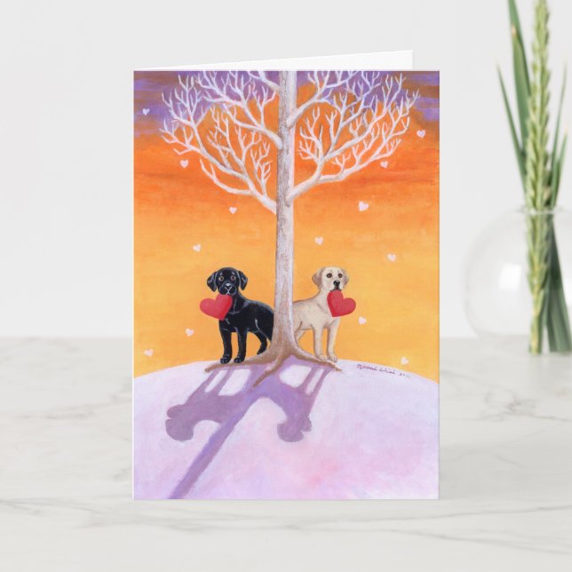 Carte Peinture de Labradors d'hiver pour la Saint-Valent (Devant)