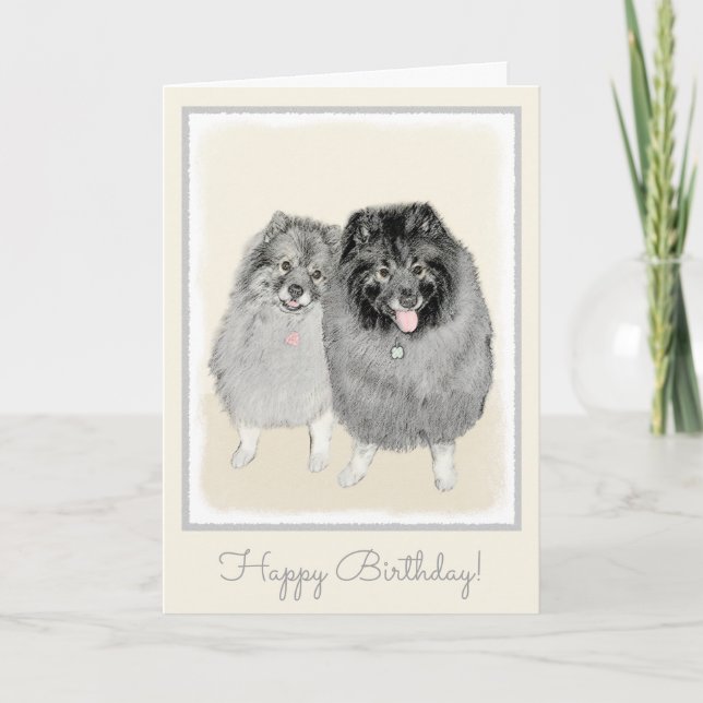 Carte Peinture de maman et de fils de Keeshond - art (Devant)