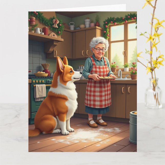 Carte Peinture de Noël de Grand-Mère faisant de la pâtis (Fleur jaune)