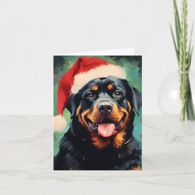 Carte Peinture de Noël Rottweiler (Devant)