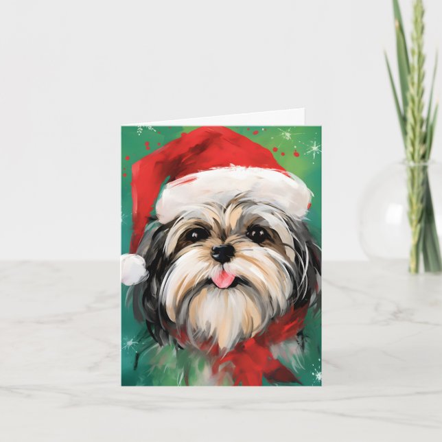 Carte Peinture de Noël Shih Tzu (Devant)