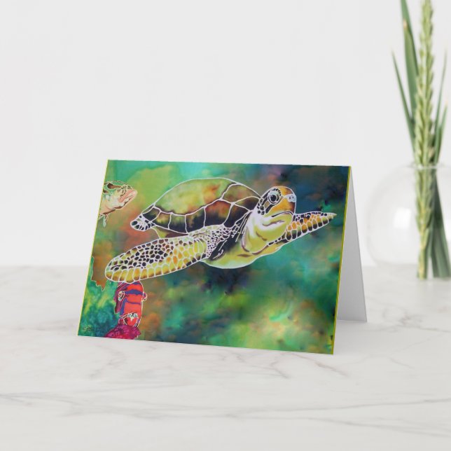 Carte Peinture de soie de la tortue verte (Devant)