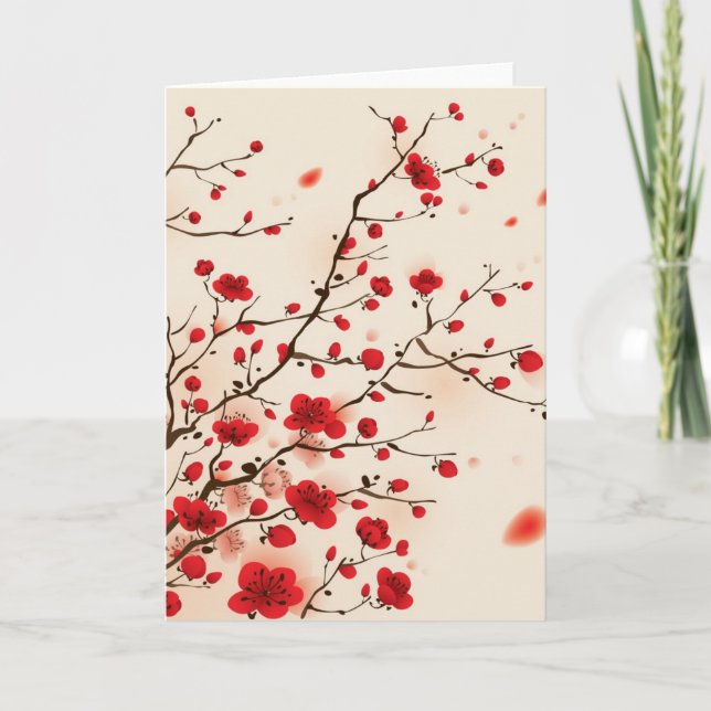 Carte Peinture de style oriental, fleur de prune au prin (Devant)