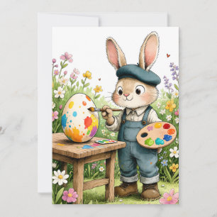 Carte Peinture d'œuf de Pâques Lapin Mignon Plat Fantais
