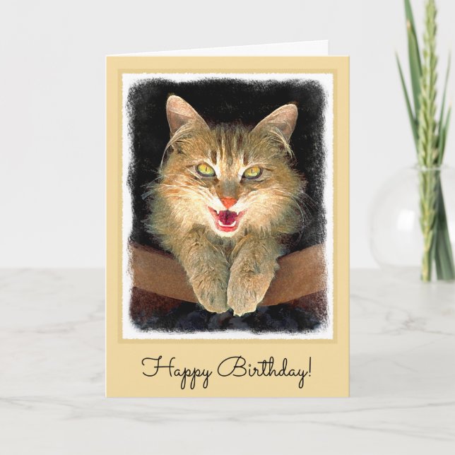 Carte Peinture folle de chat - art original mignon de (Devant)