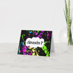 Carte Peinture fraîche Retro Neon Splatter sur noir