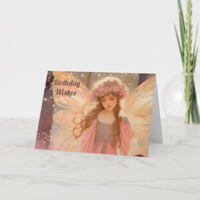 Carte Peinture Imaginaire Fée Rose Cute (Devant)