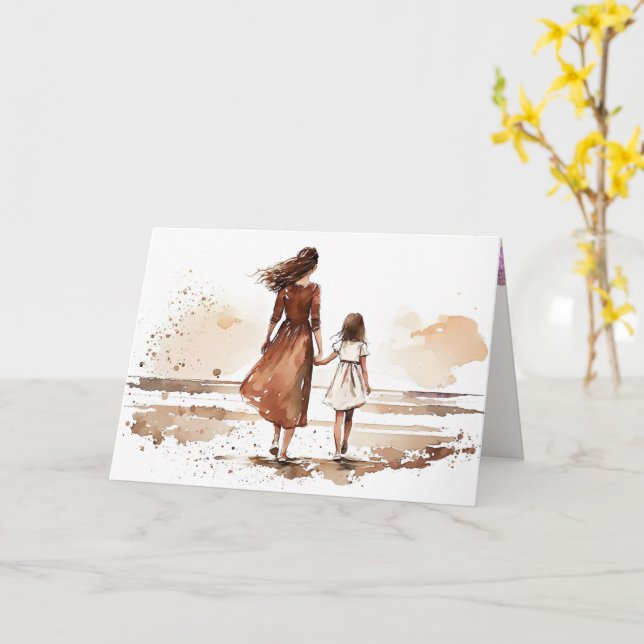 Carte Peinture Plage Mère Et Fille (Fleur jaune)