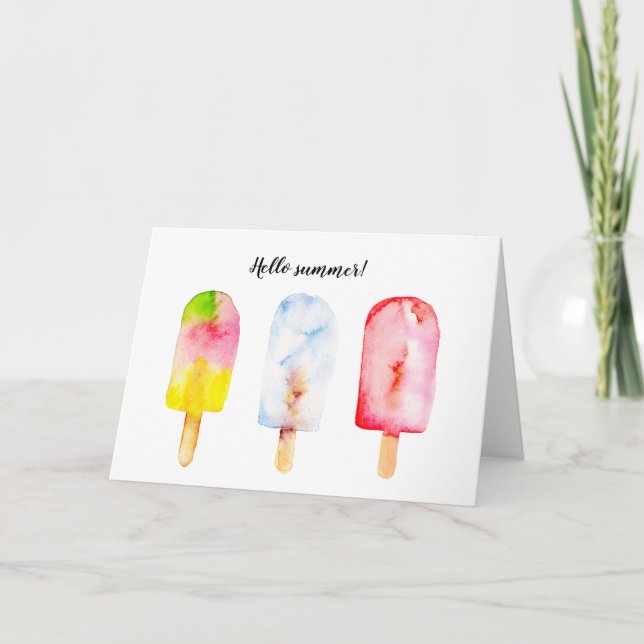 Carte Peinture pour aquarelle de crème glacée. Bonjour (Devant)