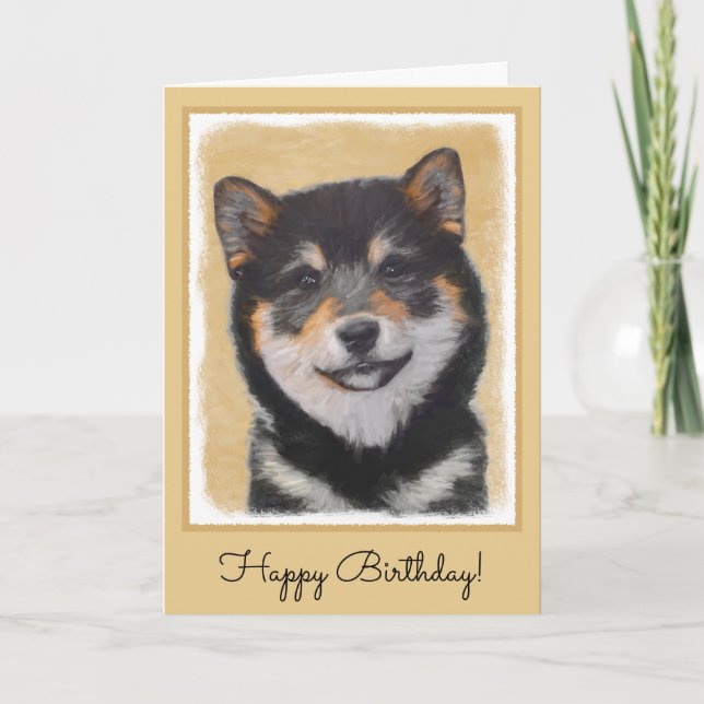 Carte Peinture Shiba Inu (Noir et Tan) - Art Chien (Devant)