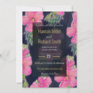 Carte Peinture tropicale bleu rose Hibiscus