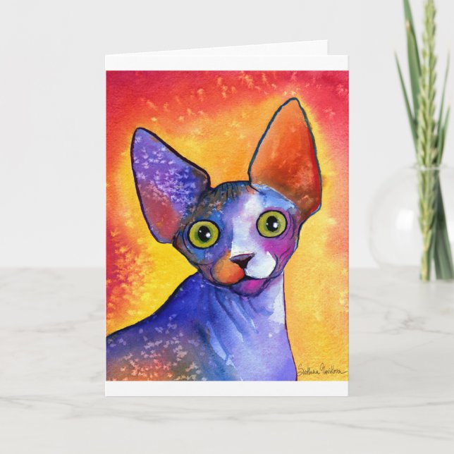 Carte Peinture vibrante du chat 3 de sphynx (Devant)