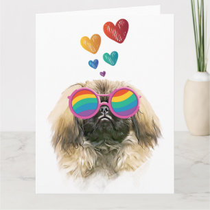 Carte Pekingese Dog with Hearts Saint-Valentin