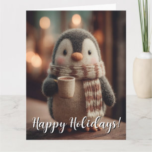 Carte Peluche de pingouin tricotée mignonne avec écharpe