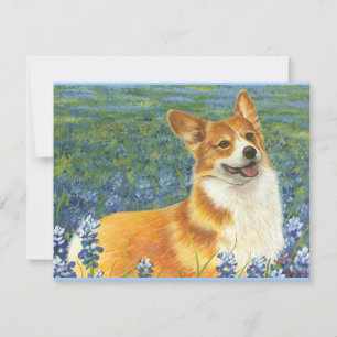 Carte Pembroke Welsh Corgi au Texas Bluebonnets